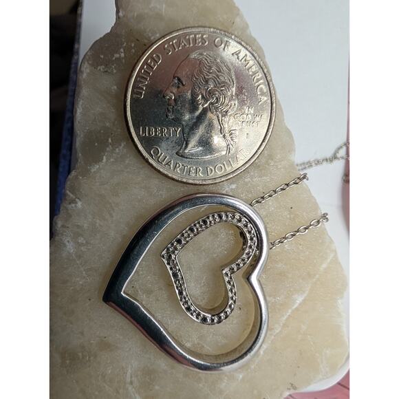 Sterling Silver 925 Double Heart Pendant Necklace 18" - Picture 3 of 8